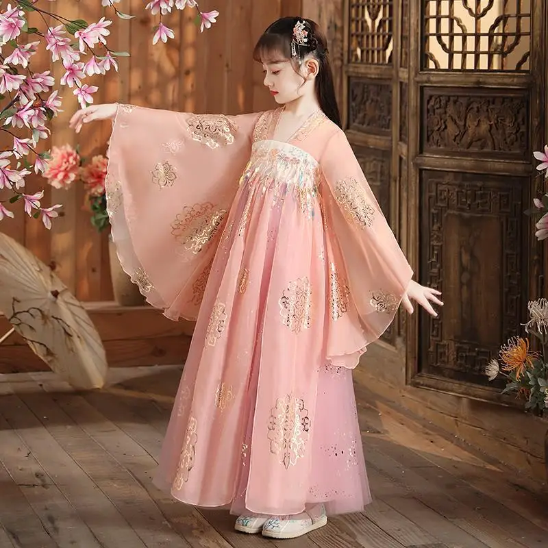 

Ancient Hanfu Girls Oriental Chinese Costume Kids Traditional Chinese Dress Children Fairies Tang Dynasty Performance Wear