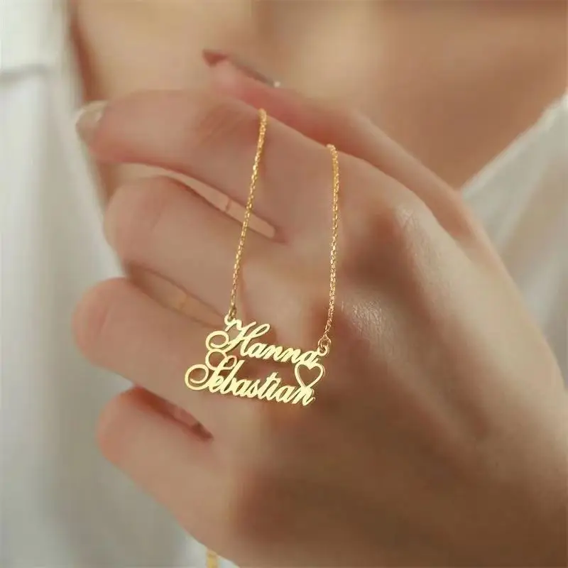 2 Names Heart Custom Name Necklace Women's Stainless Steel Necklace Clavicle Chain Customized Products Jewelry Wedding Gifts