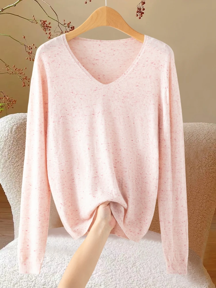 

Осень 2023, женская трикотажная футболка из мягкой шерсти ort Sve с v-образным вырезом, тонкая основа, повседневный топ стандартного кроя, однотонный топ