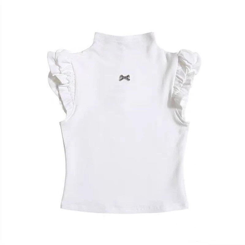 American Style E-girl Half Turtleneck T-shirt Women Flutter Sleeve Sweet Slim Fit Tops Summer New Harajuku Chic Design Short Top