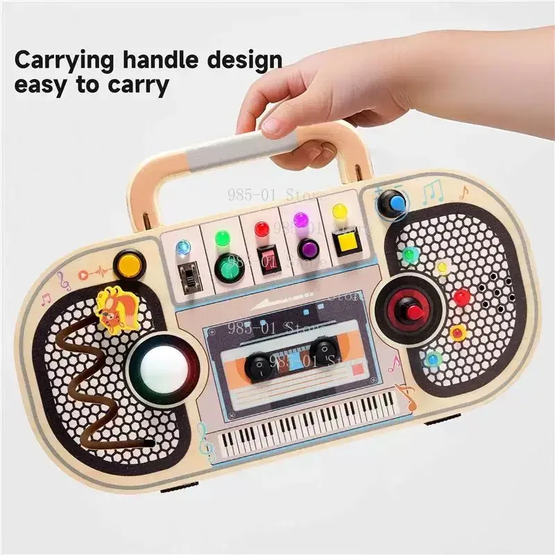 Kids Wooden Busy Board with Light Switch & Socket, Early Education Hands-On Learning Toy