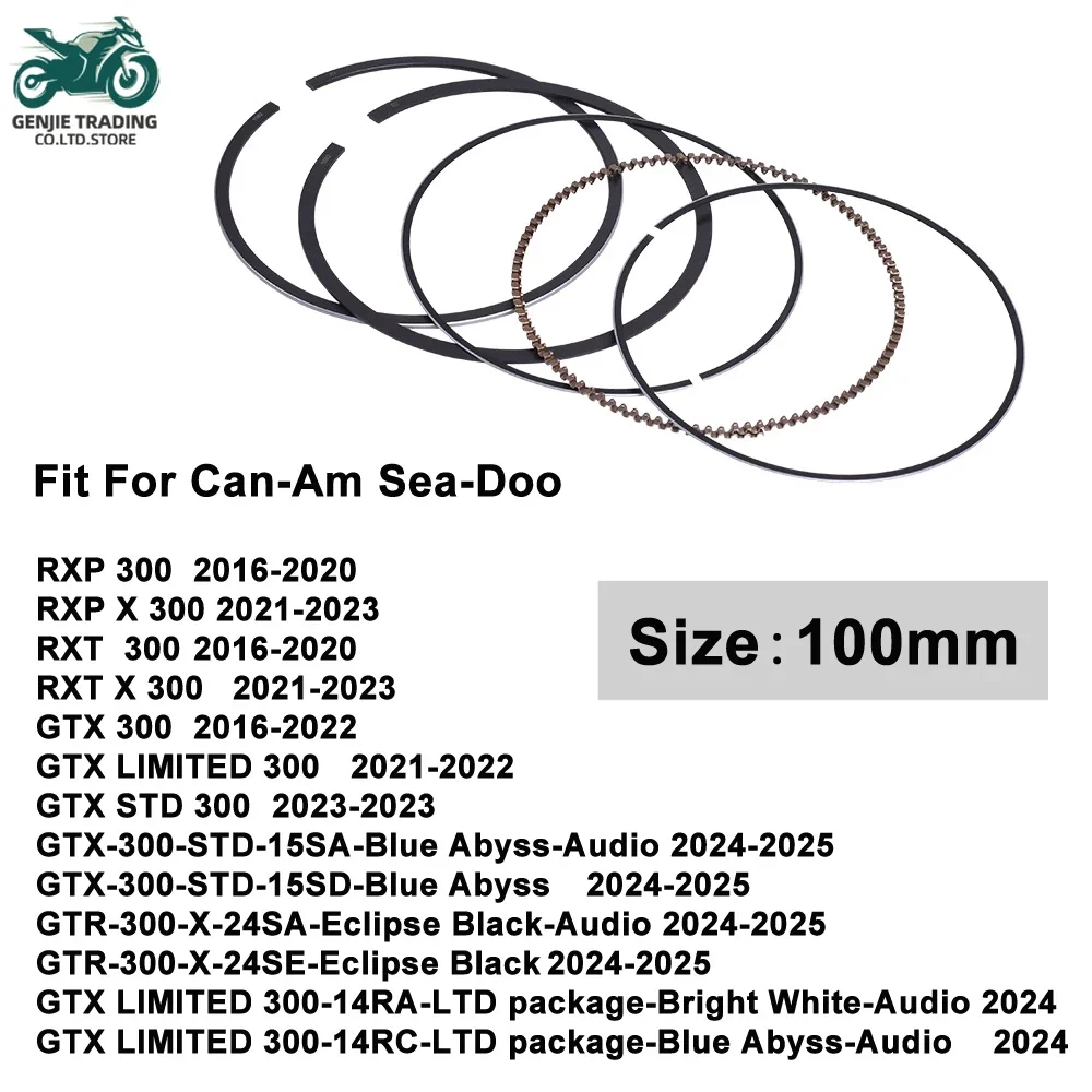 For Can-Am Sea-Doo Motorboats Piston Rings 100mm RXP300 RXP 300 X 16-23 RXT300 GTX300 2016-2022 GTR300 GTX LIMITED 300-14RA 14RC