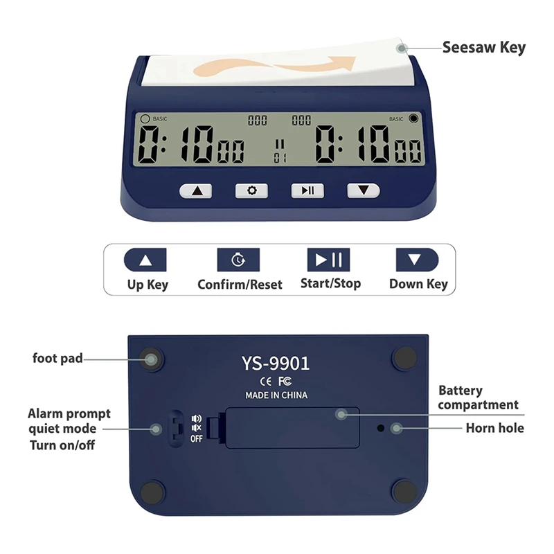 Chess Clock, Competition Specific Chess Timer, Portable Digital Electronic Large Screen Chess Clock-ABLL