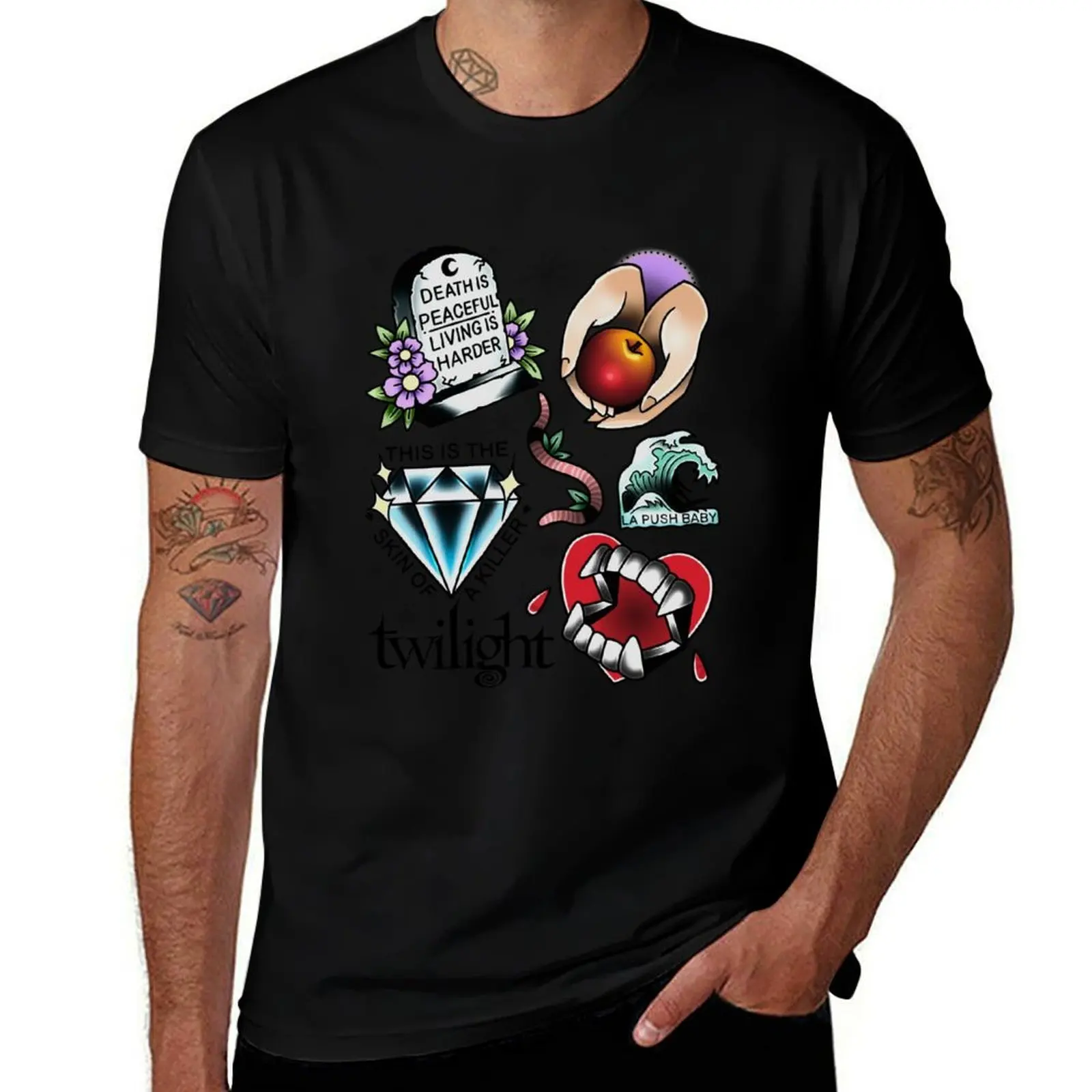 Twilight Inspired Tattoo Flash Sheet T-Shirt Plus Size Gym Sports T-Shirt