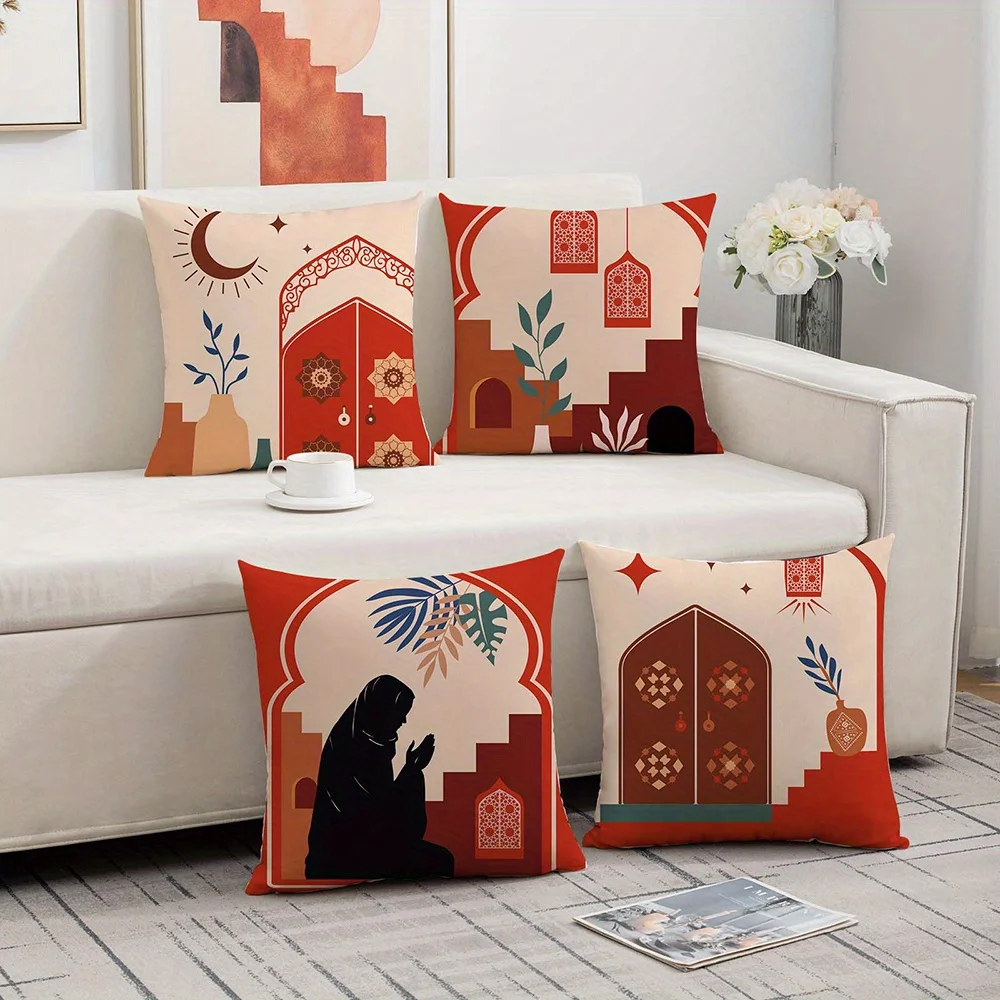 Islamic Arabic Mosque Print Pillow Cover Set of 4 Boho Geometric Cushion Pillowcases Home Decor Accessories 40x40cm Living Room