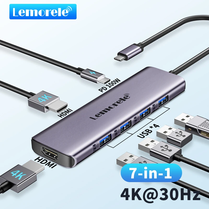 Lemorele TC66 USB C HUB USB 3.0 Docking Station USB Type-C to Dual HDMI For Macbook Air Pro iPad Pro M2 M1 PC Extend 2 Different