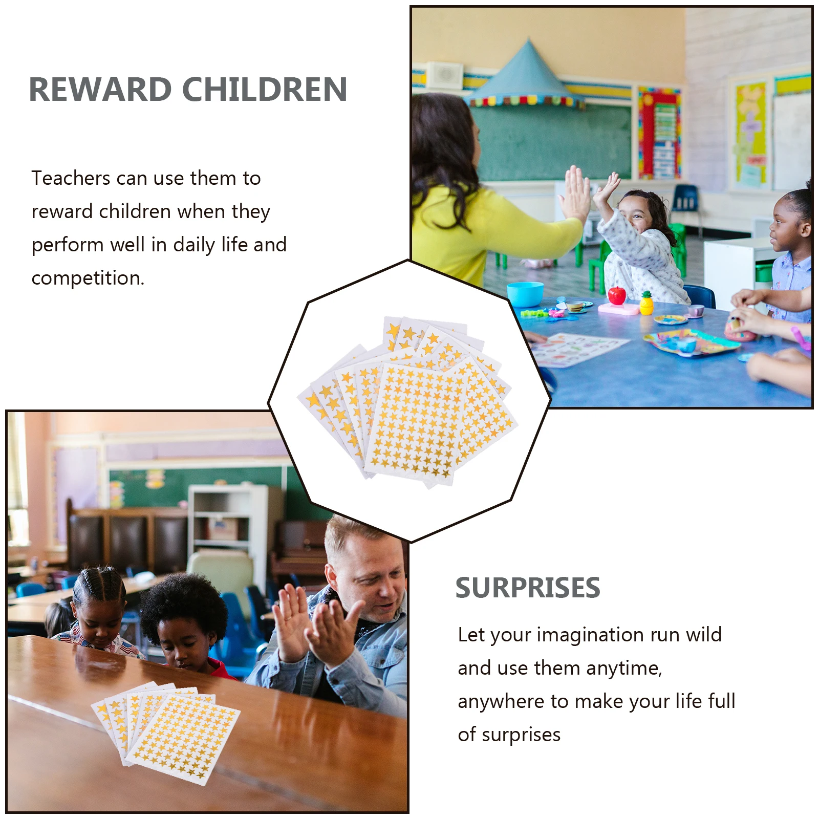 

50 Sheets Reward Stickers Kids Star Stationery Decor Removable School Supplies Foil Stars Behavior Chart Craft Project