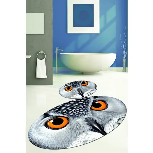 Else Kadser White Owl 3D Oval Bath Mat Set Toilet Seat Pad