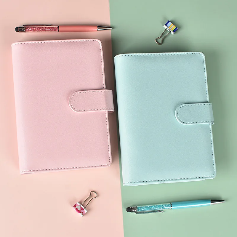 Macaron Color A5 A6 6 Ring Binder PU Clip-on Notebook Leather Loose Leaf Notebook Cover Notebooks Journal Kawaii Stationery