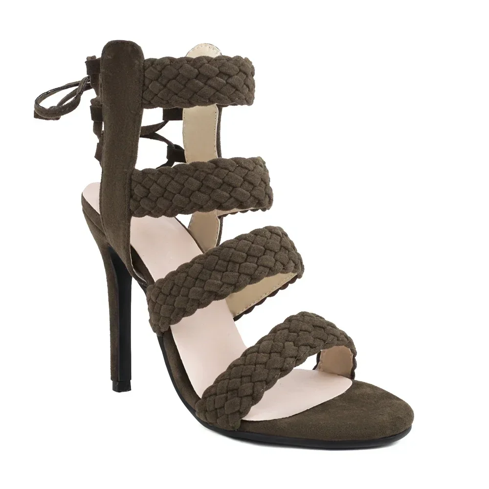 صيف جديد موضة البيج الأسود المرأة Slingback الصنادل مثير جولة تو عالية الكعب رقيقة سيدة أحذية الحفلات حجم كبير 43 45 48