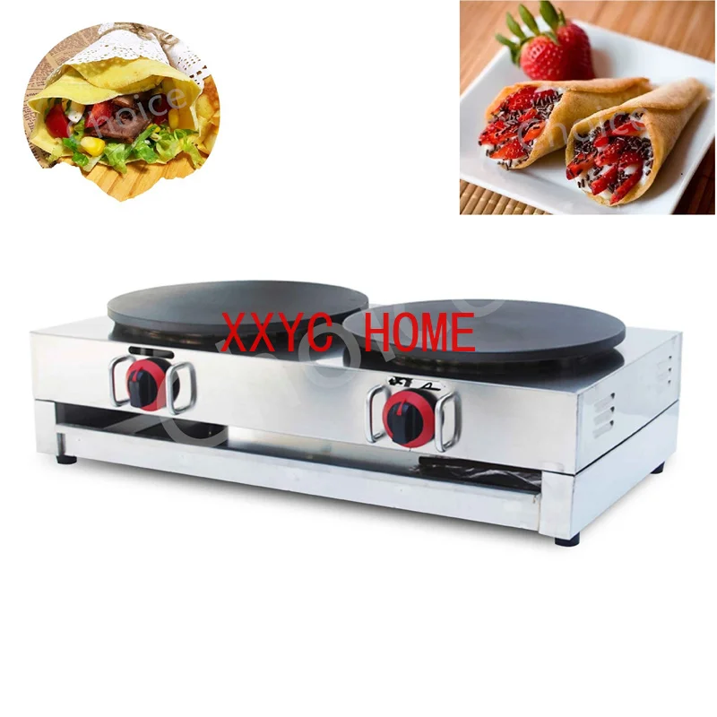 Double Head Gas Crepe Pancake Making Machine Batter Spreader Crepe Machine Pizza Pancake Machine  Gas Baking Pan