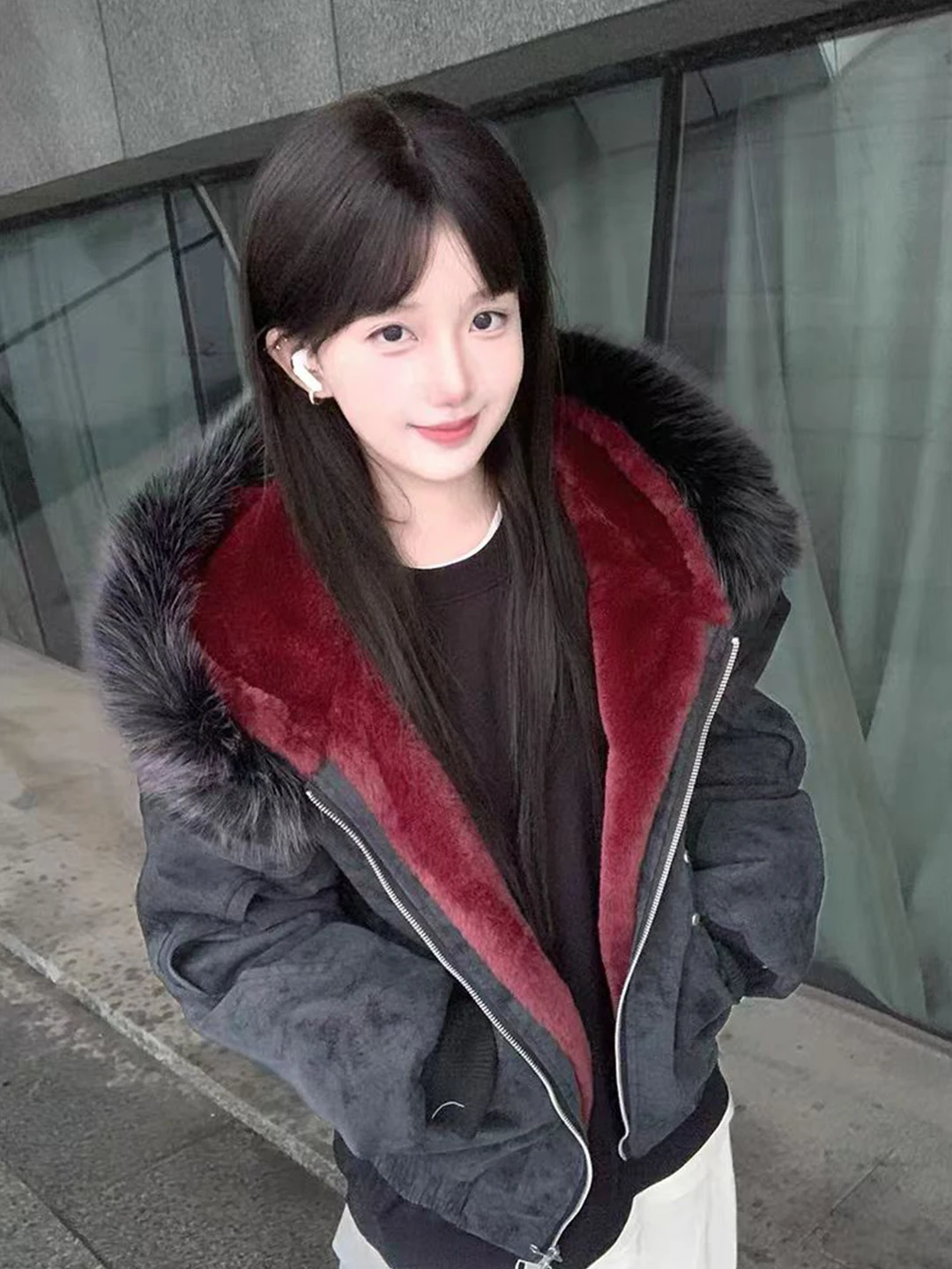 

Thiened Winter Cotton Jaet Hooded Fce Lined Inner Fur Collar Men Women Coat Warm Casual Long Sve Zipper Pure Color