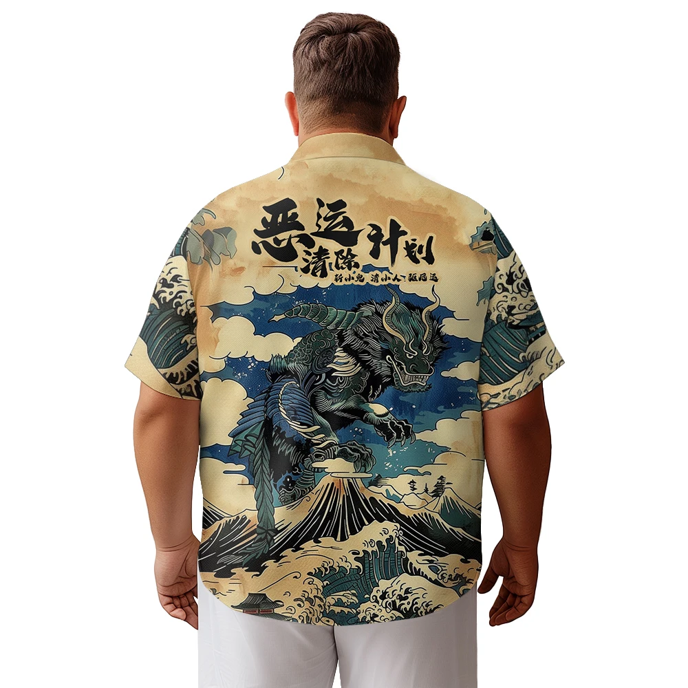 2024 new Hawaii Men\'s shirts plus size The Chinese green dragon removes bad luck printed clothing casual short-sleeved