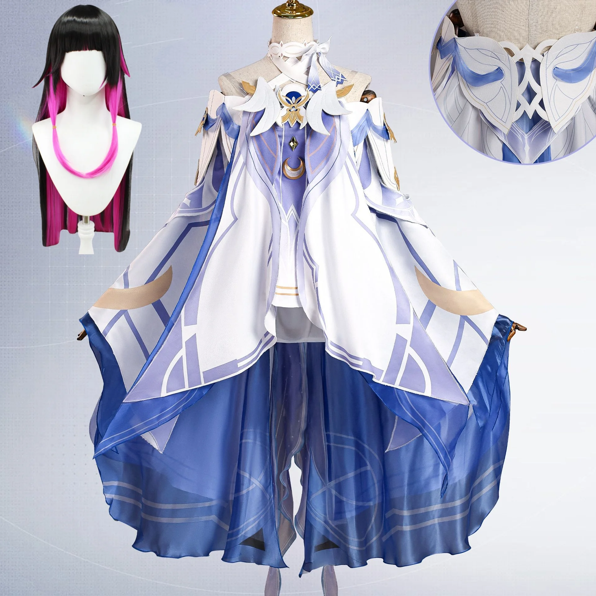 كولومبينا تأثيري لعبة جينشين تأثير زي شعر مستعار هالوين كرنفال ملابس الحفلات #1