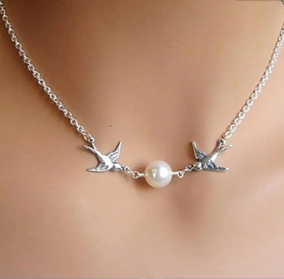 1PC Vintage Zwaluw Kralen Choker Hanger Ketting Eenvoudige Leuke Vogels Kpop Stijl Mode-sieraden Cadeau voor Vrouwen Meisje Kinderen f1615