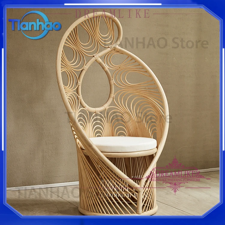 High-Back Comfortable Leisure Chair with Cushion for Hotel Garden Outdoor Use Natural Rattan Wicker Peacock Chair for Phoenix