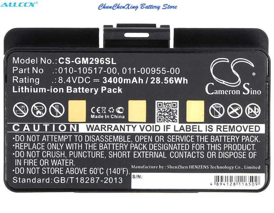 Imagem -02 - Bateria Cameron Sino 3400mah para Garmin Gpsmap 276 276c 296 376 376c 378 396 478 495 496