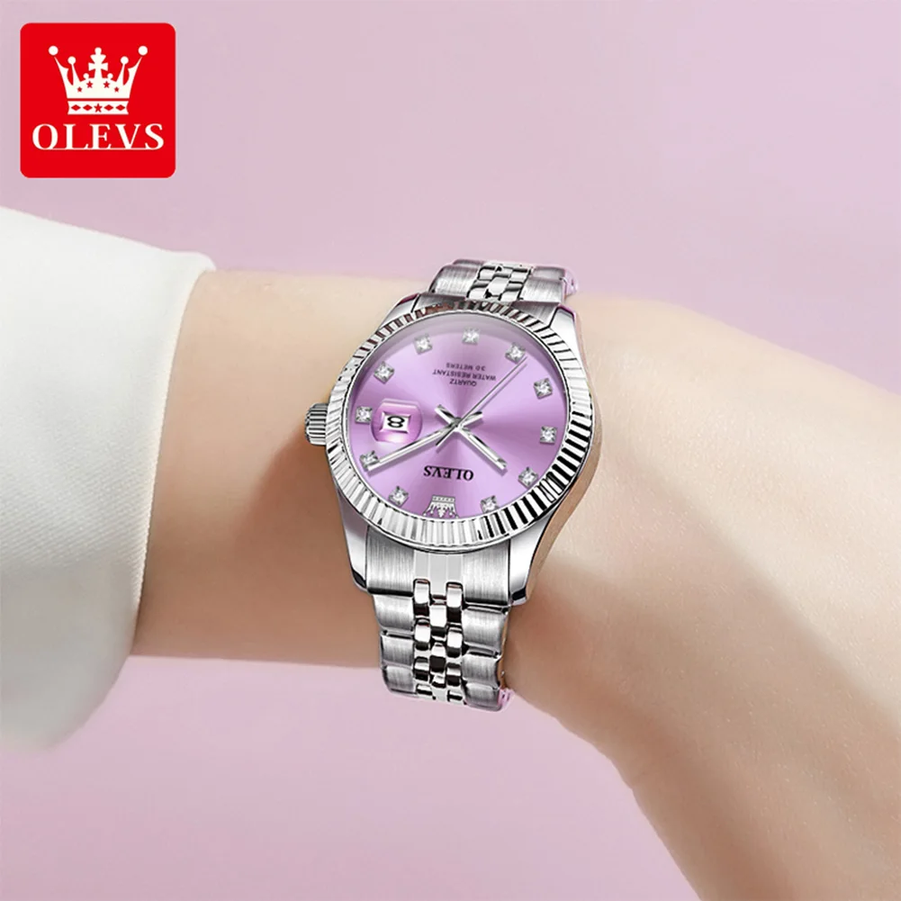 OLEVS 3705 ساعات نسائية من أفضل العلامات التجارية ساعة عمل بتقويم 30 متر مقاومة للماء ساعة مضيئة للنساء