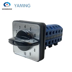 LW26-25 Rotary Cam Switch 64X64mm Panel Ui 690V 25A 6 Poles For Welding Machine 10 Position Silver Contact