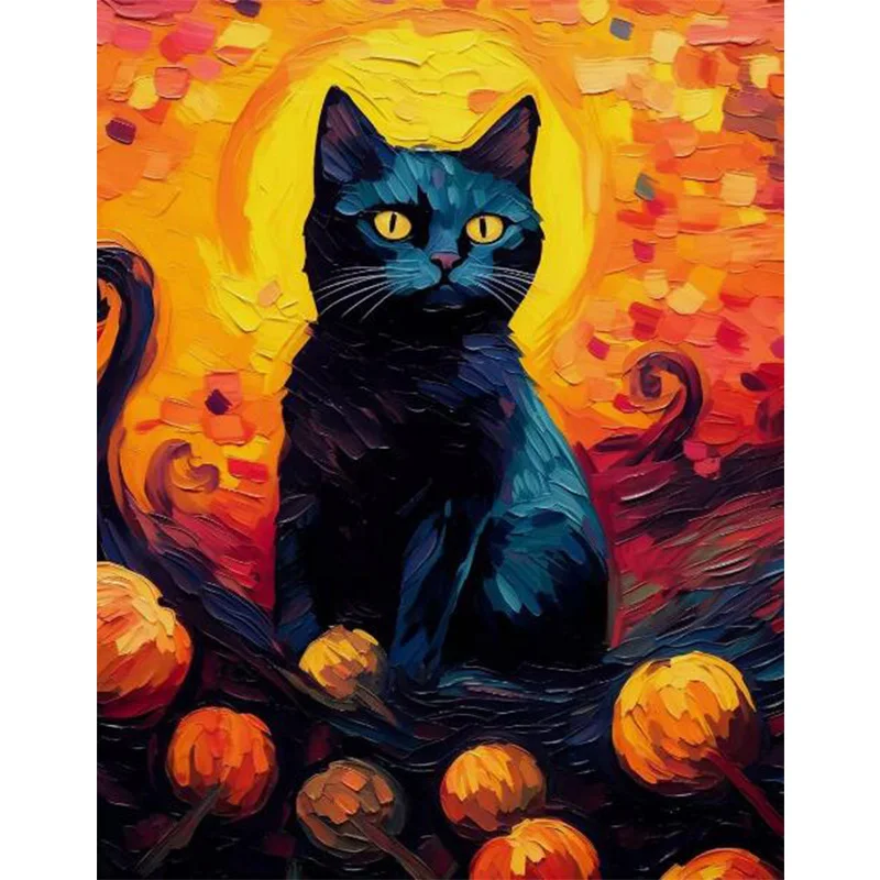 

AB Diamond Diamond Painting Halloween cute black cat Embroidery Kit Wall Decoration Hanging Painting