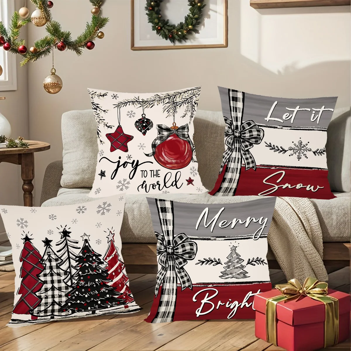 4pcs Christmas Pillow Covers 45x45cm Pillowcases Navidad Xmas Throw Pillow Covers For Home Sofa Couch Christmas Decorations 2025