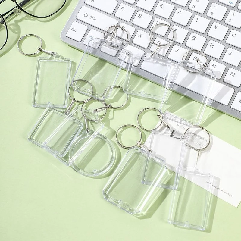 5PCS Clear Acrylic Photo Frame Keychain Blank Photo Frame Pendant Insert Key Ring Double Sided Photo DIY Material Couple Gift