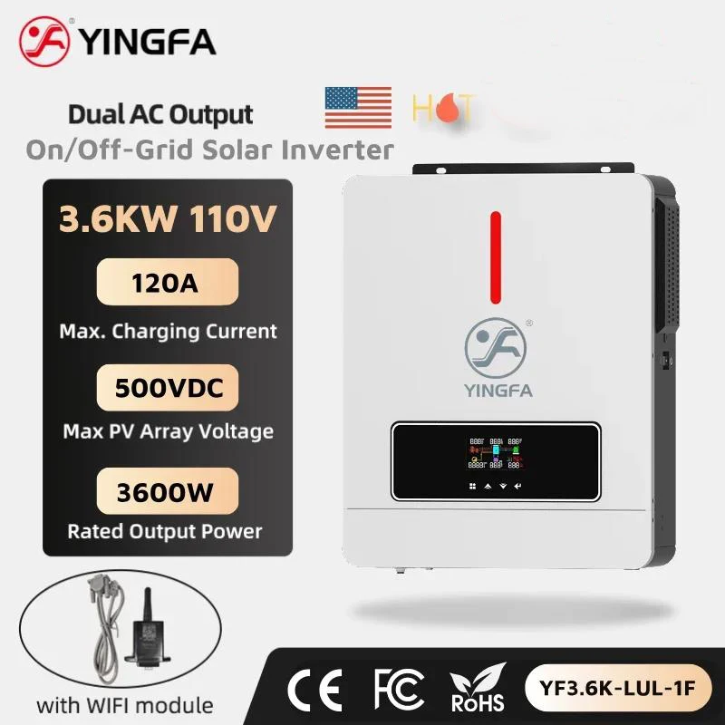 3.6kW Hybrid Mode Off Grid Solar Inverter 110V / 120V Dual Output Connect To 24V Battery MPPT Home Inverters For US Mexico Japan