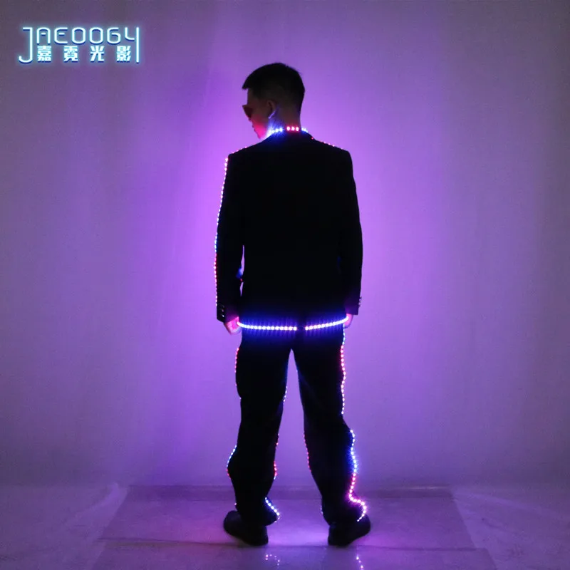 LED Light Up Suit for Men Tron Costume Luminous Glowing Jacket Glasses Stage Performance DJ Rave Party Nightclub Wear
