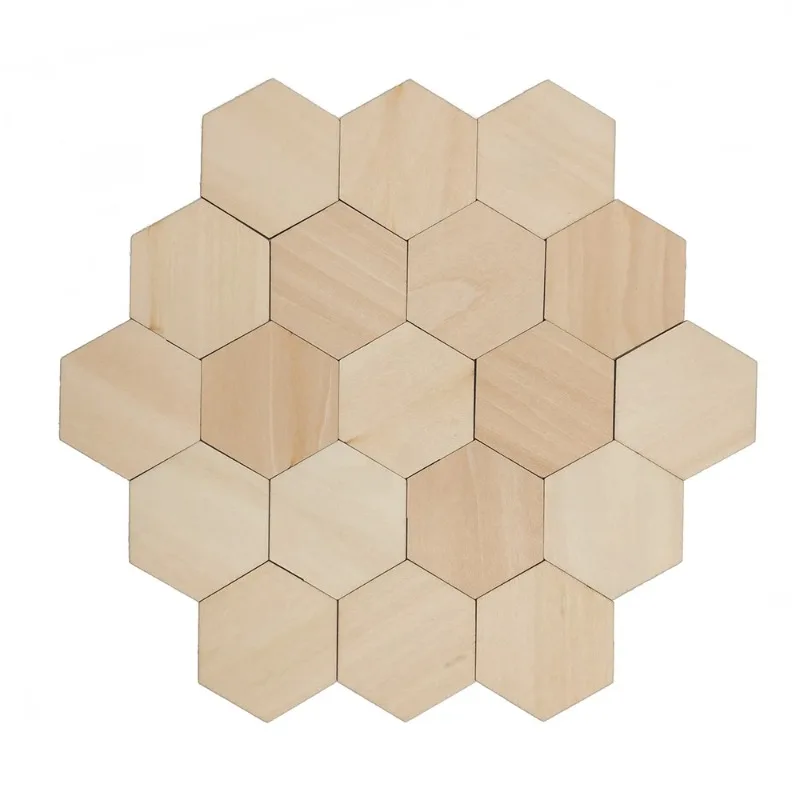 10-120mm Wooden Hexagon Blank Slices Unfinished Wood Discs Hanging Embellishments Art Crafts for DIY Crafting Wedding Christmas