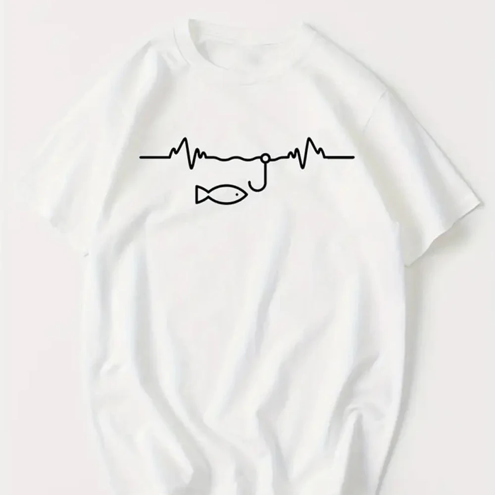 

Men'S Casual Cotton T-Shirt with Fishing Heartbeat Line Print - Breathable Summer Tops Everyday Tshirt Casual Style Smooth