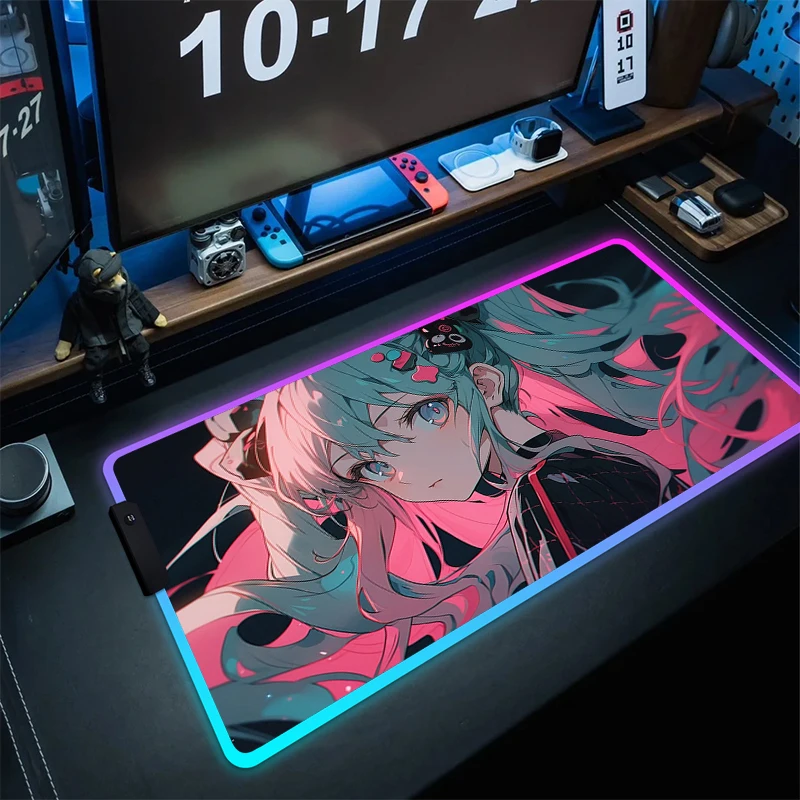 Imagem -03 - Grande Gaming Mouse Pad com Led Backlit Rgb Escritório Borracha Mousepad Gamer Teclado Pads Tapete de Impressão hd Anime Xxl