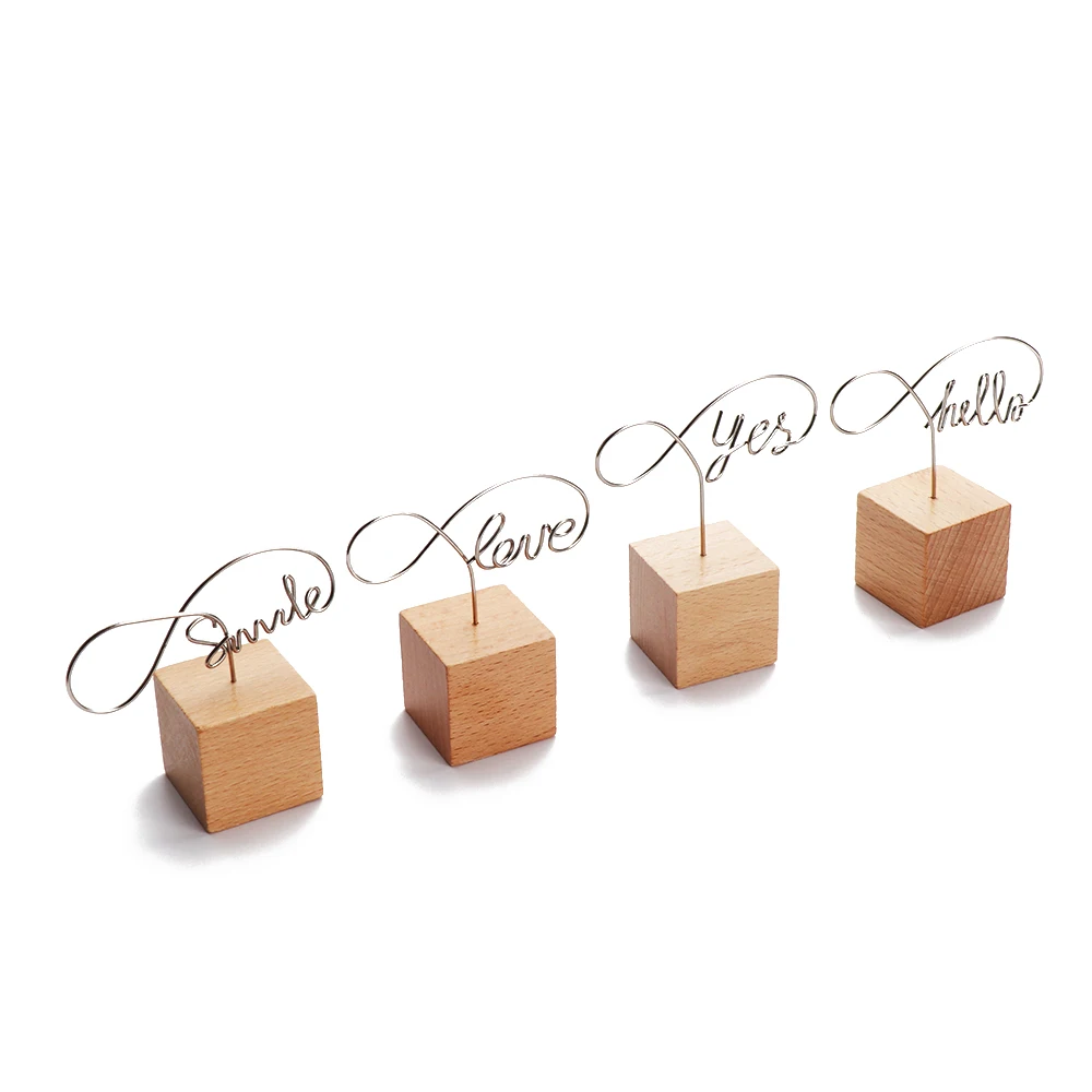 1 PC Name Card Simplicity Wedding Decor Picture Frame Square Wooden Photo Clip Memo Holder