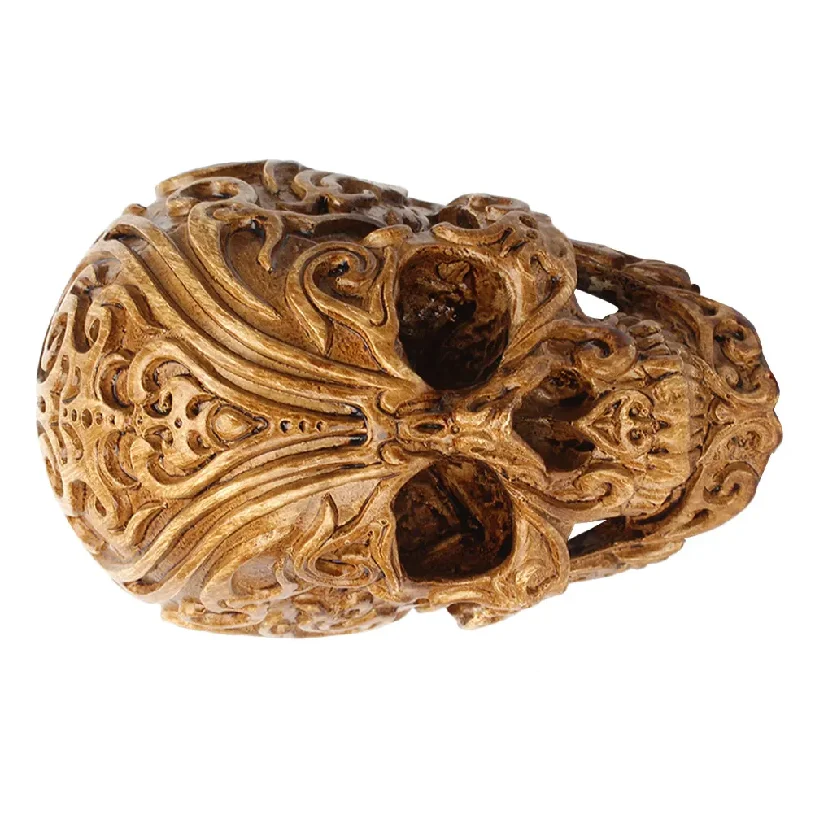1Pcs Carved Skull Head Resin Decor Fire Resistant Corrosion Resistant Gothic Halloween Party Home Brown Skull Decor view 4