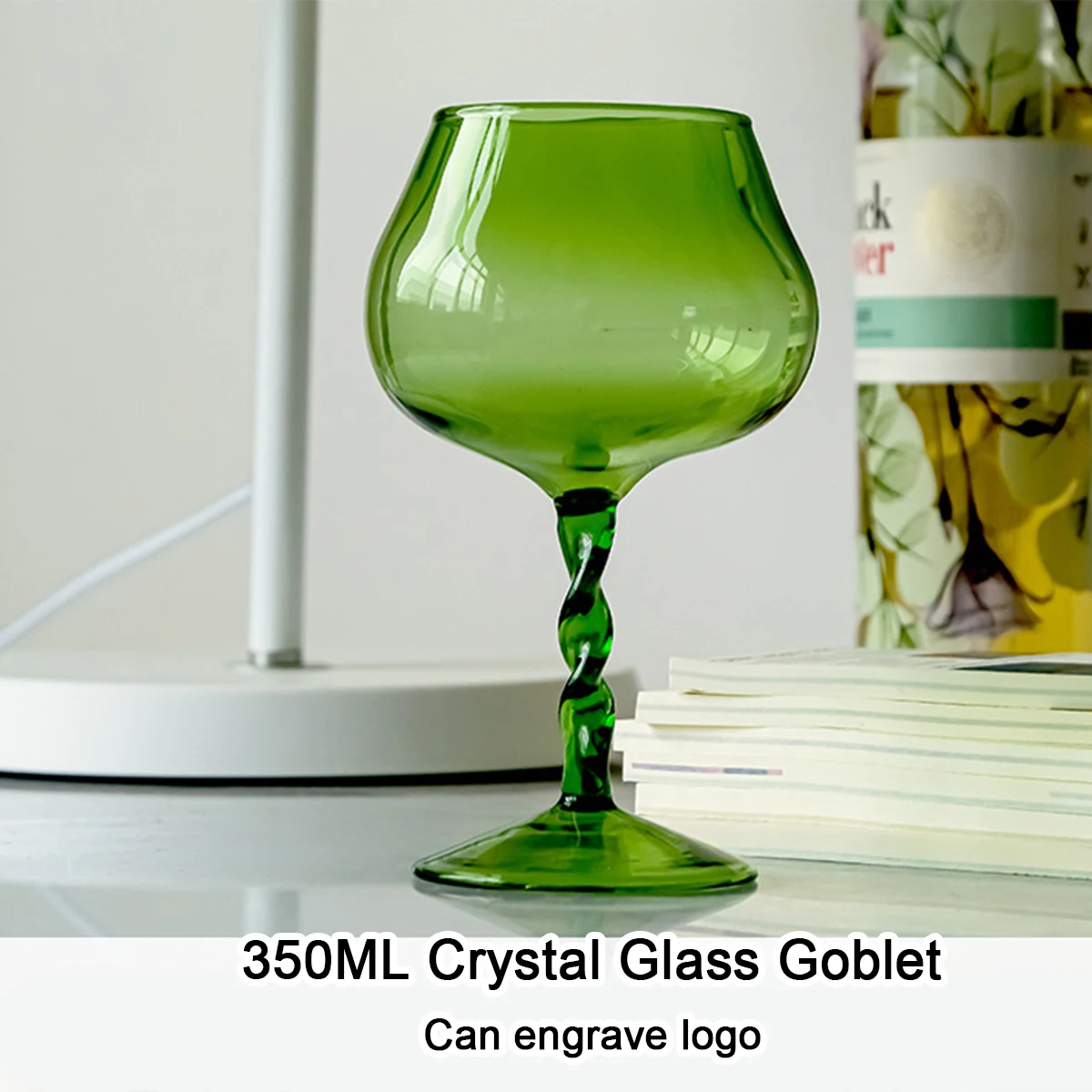 (Can Engrave Logo) 350ML Green Crystal Household Red Wine Glass, Bar Goblet, Party Cocktail Cup, Juice Glass