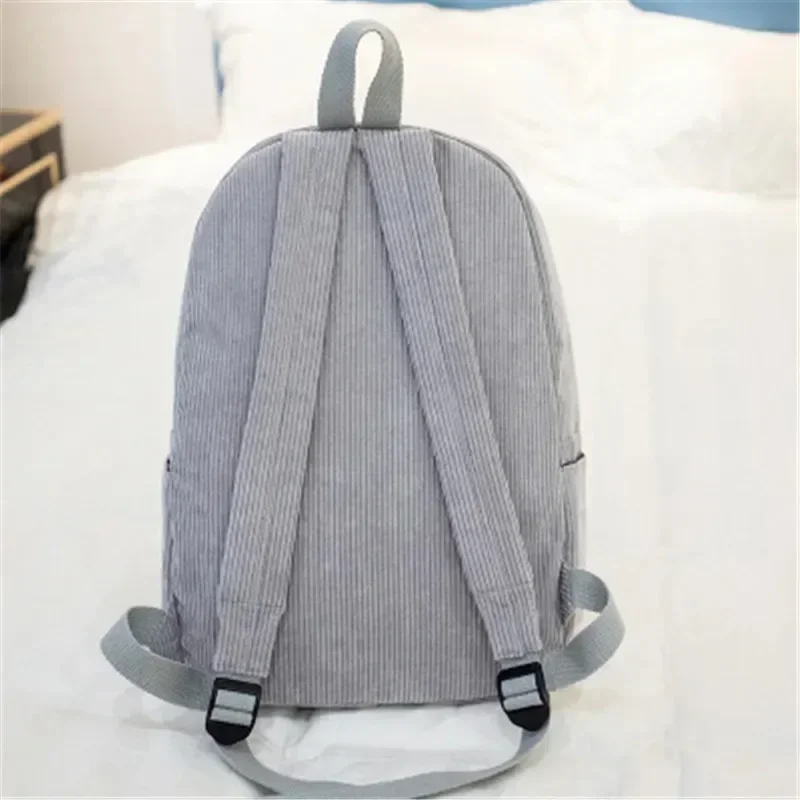 Soft Corduroy Women Backpack Female Travel Backpack Teenage Girls Striped School Backpack Large Capacity Book Bag