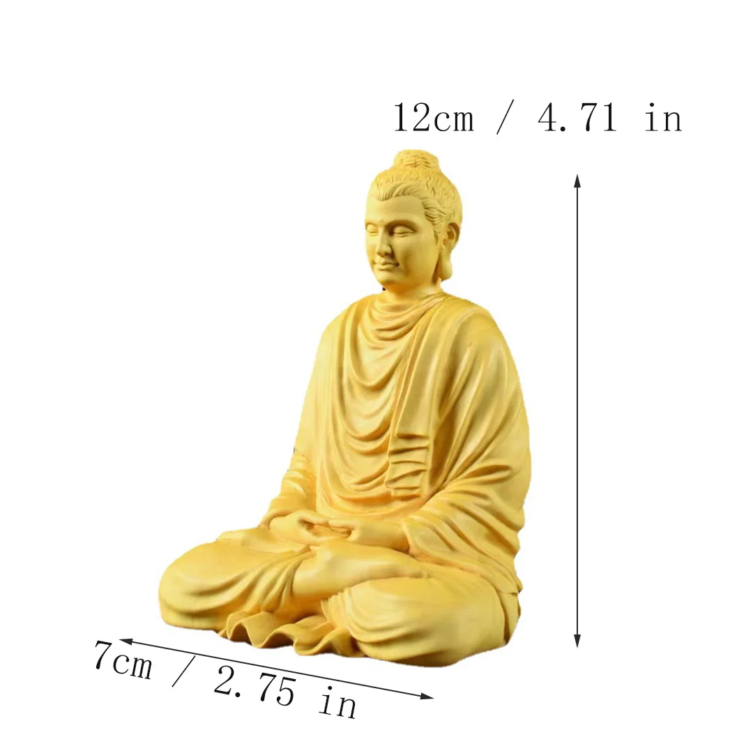 Natural Boxwood Shakyamuni Buddhist Statue, Solid Wood Carving，Lndian Figure Buddha，Home Room Office Feng Shui Statue