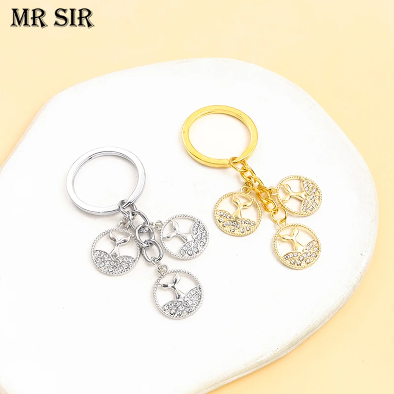 1pc Fashion Crystal Keychain Sea Wave Fishtail Alloy Rhinestone Pendants Keyring For Woman Men Kids Bag Car Key Accessories Gift