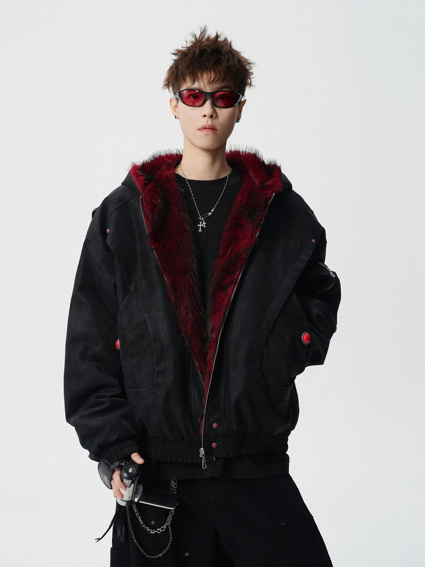 

Warm Retro American Sle Hooded Cotton Jaet for Men Winter Couple Matching Clothing Thiened Long Sve Zipper Closure