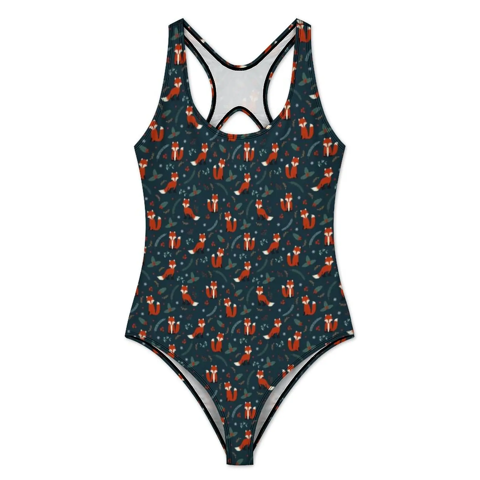 Folly Fox Cuties Swimsuit Woodland Print One-Piece Swimwear Push Up Stylish Bathing Suits Sexy Fitness Custom DIY Swimsuits