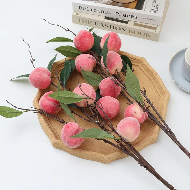 Simulation Peach Branches Decoration Fake Peach Tree Branches Artificial Fruit Faux Arrangement New Year Spring Festival Decor