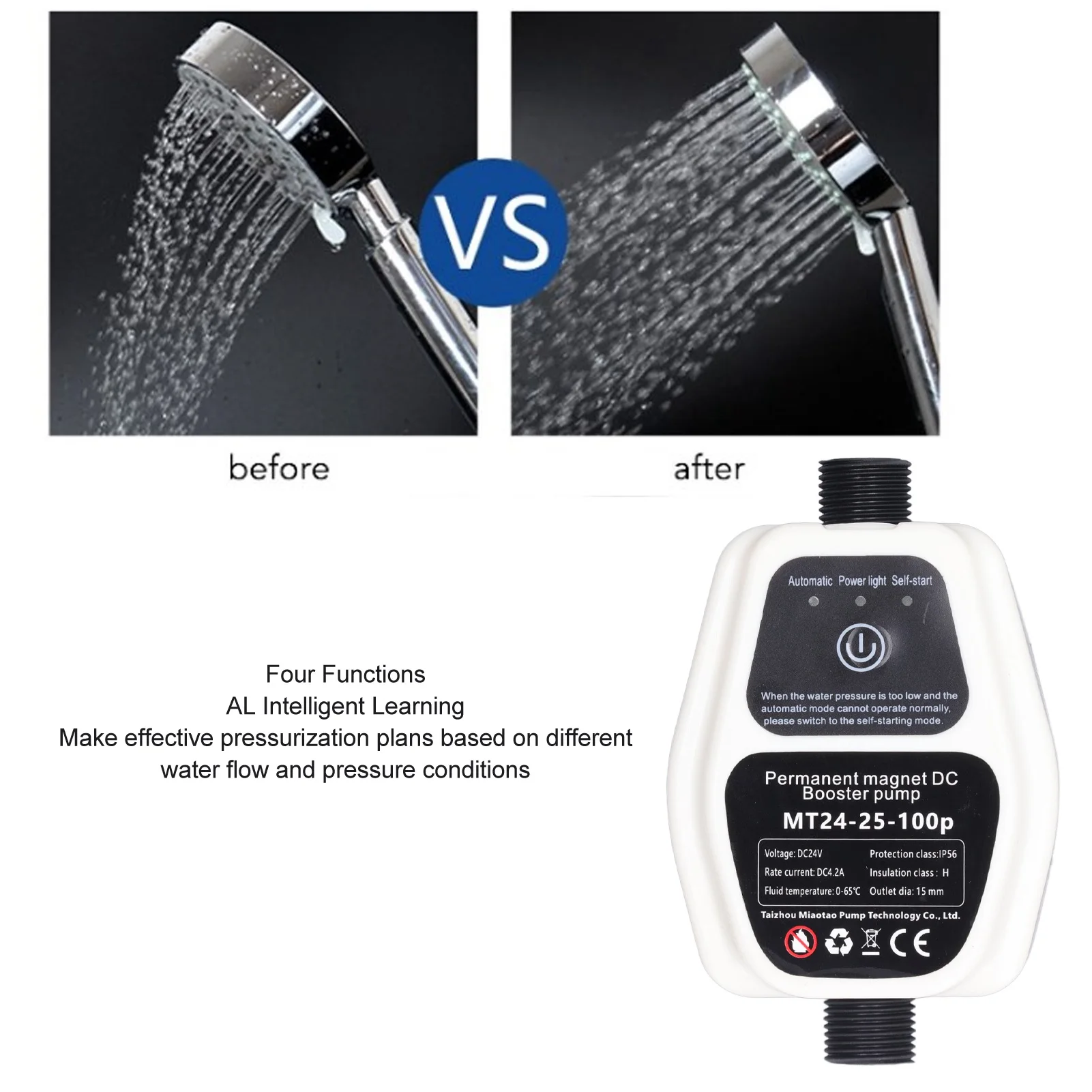 

Насос-повыситель давления 100 Вт, 24 В, 25 л/мин, полностью автоматический, с интеллектуальным датчиком, бесшумный