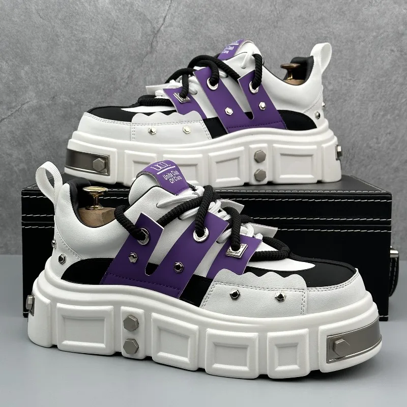 

Men's Fashion Big Head Thick Sole Derby Shoes Trend Rivets Versatile Casual Shoe Punk Lace Up Skateboard Shoes Zapatillas Hombre