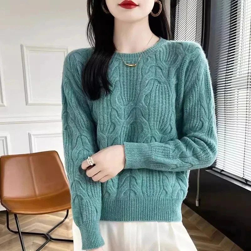 Twist Pullover Sweater Women Autumn Winter New Long Sleeve O-neck Slim Warm Bottoming Shirt Knitwear Soft Jumpers Sweater Female