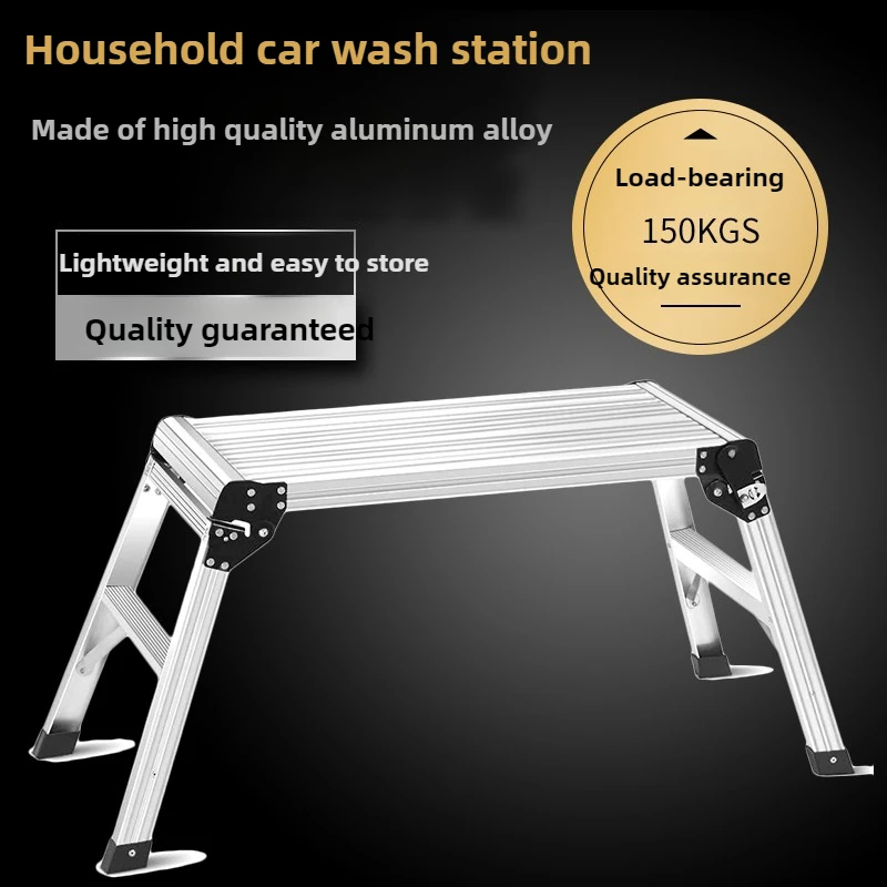 Heavy Duty Aluminum Alloy Folding Step Stool Non-Slip Work Platform Wide Steps for Car Detailing Home Kitchen Climbing Bench