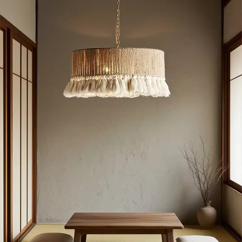 Bohemian Vintage Pendant Lamp Hemp Rope With Tassels Pendant Light E27 Warm Lights Room Bedroom Restaurant Decor Home Chandelier