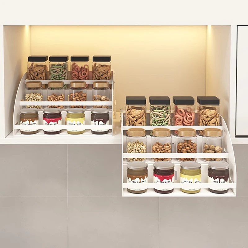 Kitchen Lift Basket Versatile Portable Seasoning Storage Rack Scalable Stainless Steel Racks Household Minimalist 3 Layer Shelf