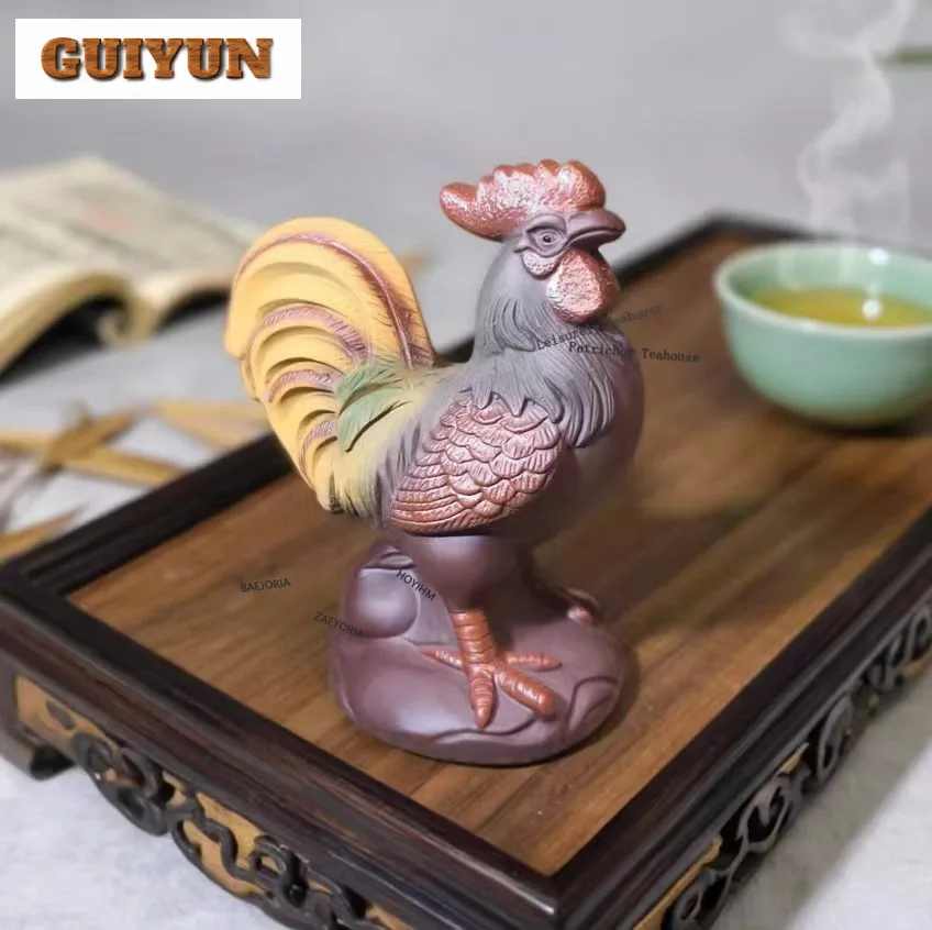 Yixing Purple Clay Large Rooster Tea Pet Traditional Fish Tank Landscaping Tea Figurine Play Toys Tea Statue Ornaments Supplies