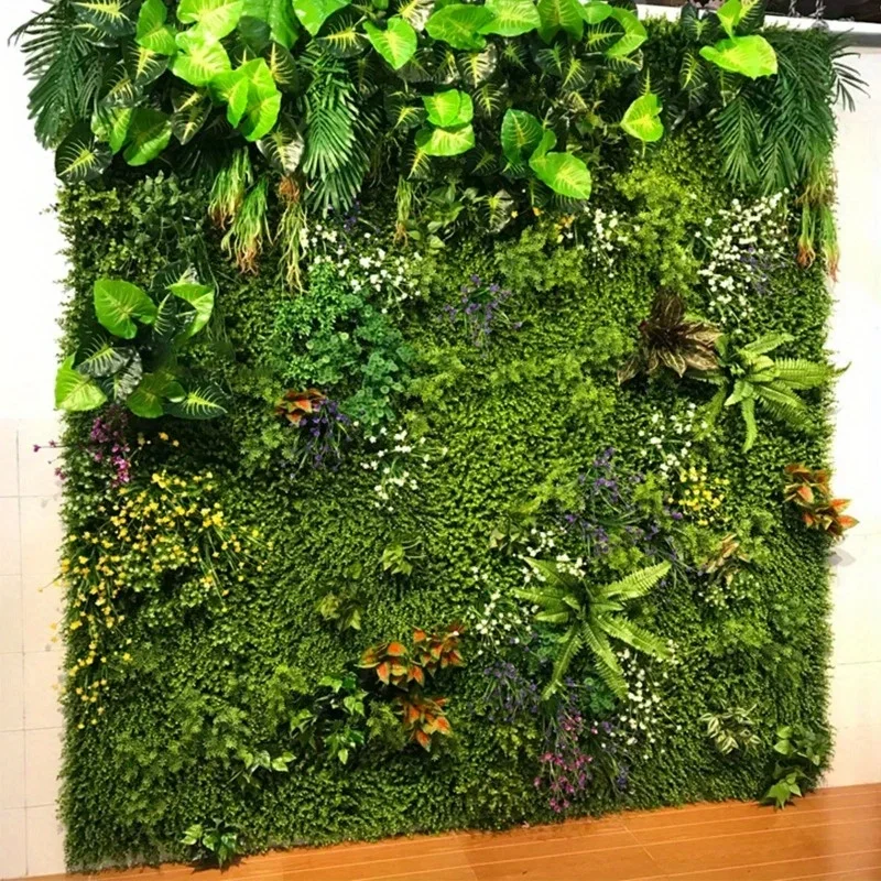 Artificial Plant Wall Reusable Grass Backdrop Wall Panel Plastic Garden Grass Flower Wall Fake Green Plant Hanging Fencing