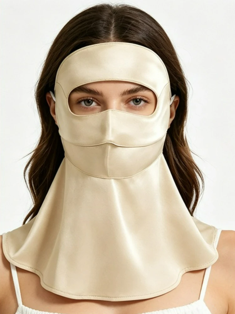 100% silk mulberry silk sunscreen mask neck protection integrated face kini UV protection blue light simple versatile mask