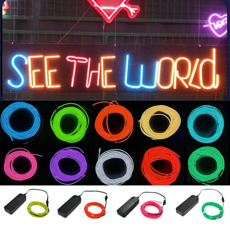 10/5/3/1M EL Wire Cable LED Neon Christmas Dance Party DIY Costumes Clothing Luminous Light Decoration Ball Rave USB Switch